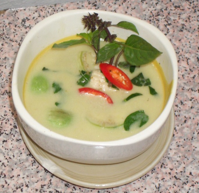 The green Thai coconut curry I made at a cooking class in Thailand